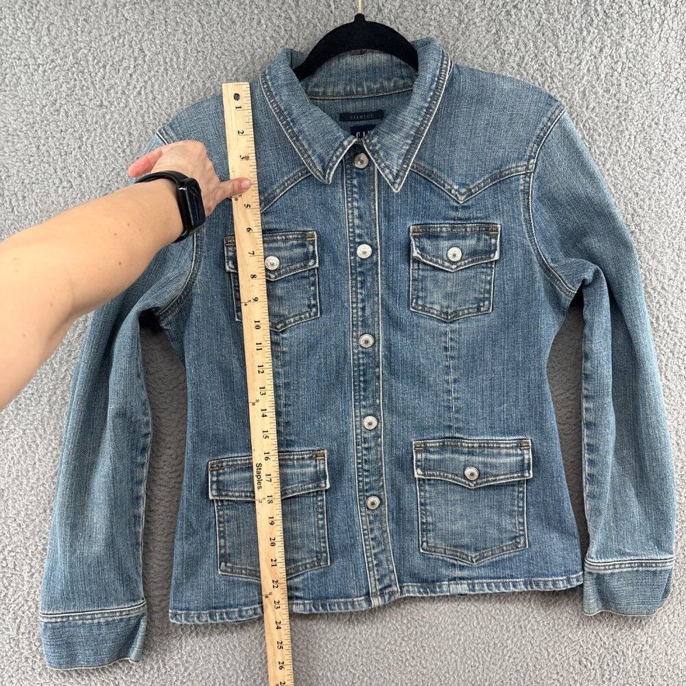 GAP 2003 Stretch Denim Snap Jacket Medium Light Wash Western Utility Y2K - Picture 7 of 14